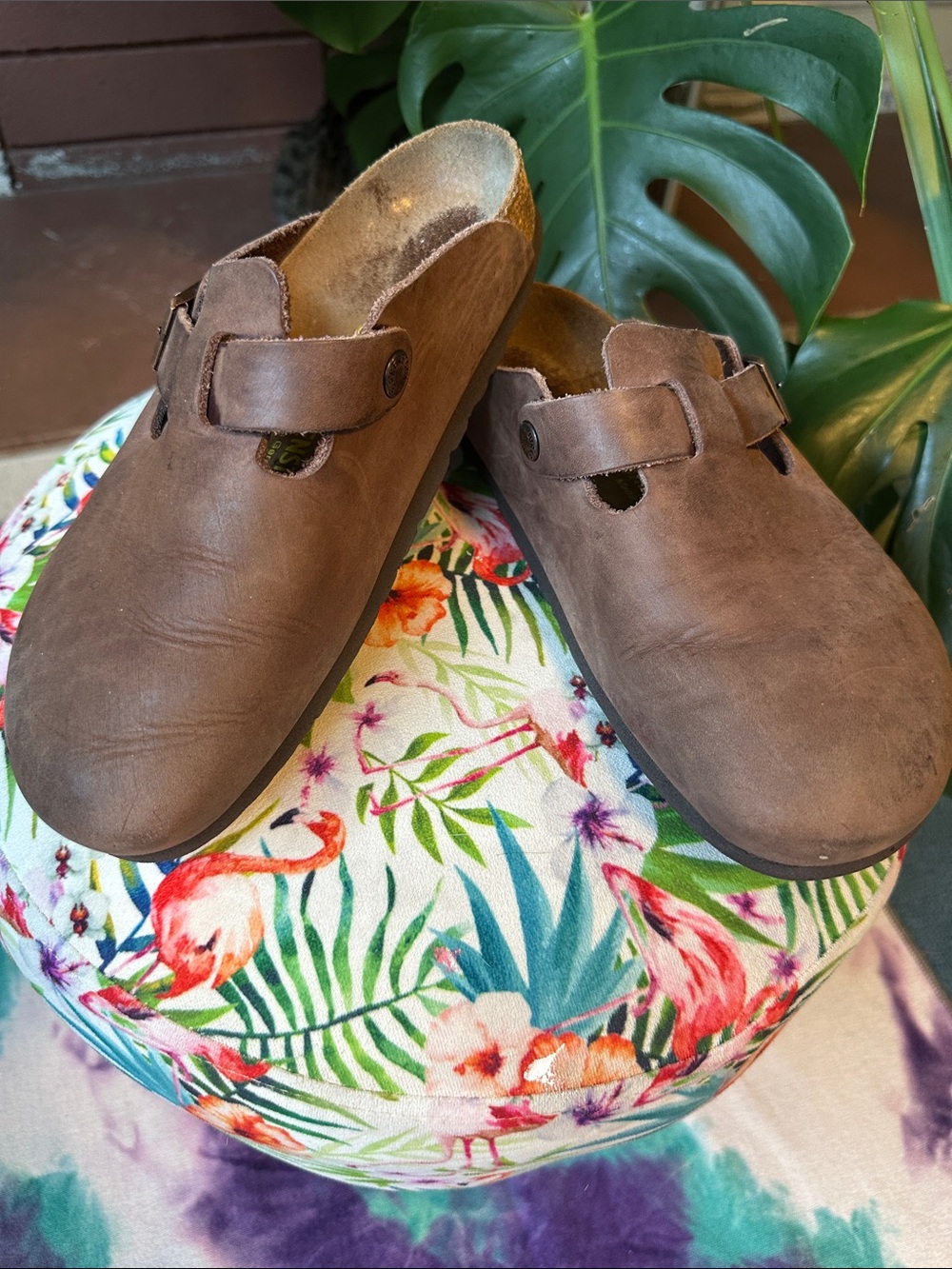 Birkenstock Brown Leather Slip-On Mule with Buckle